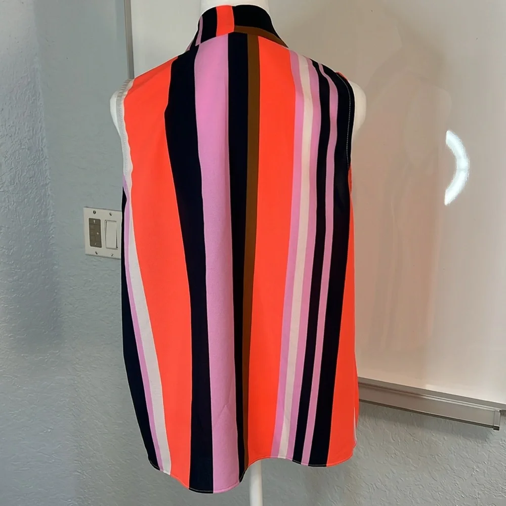 Gibson Latimer Blouse Large Stripes Navy Coral Lavender Brown